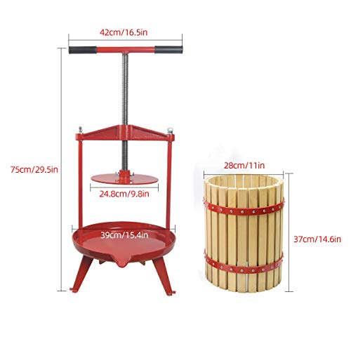 SQUEEZE master Fruit Wine Cider Press - Solid Wood Basket- 4.75 Gallon/18L-T Handle Bar -Fruit Apple Wine Classic Crusher -7 Litre/1.8Gallon Manual Grinder