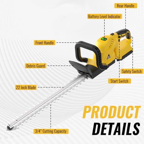 22" Cordless Hedge Trimmer Compatible with DEWALT 20V MAX Battery-Tool Only - color: Yellow
