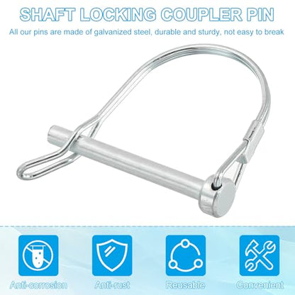 PATIKIL Trailer Coupler Pin 1/4" x2-3/16, 8 Pcs Wire Lock D Shape Safety Shaft Locking Round Pto Pins for Farm Trailers Lawn Hitches Garden Tractor Kayak Boat, Silver (6x55mm) - size: 1/4" x 2-3/16"