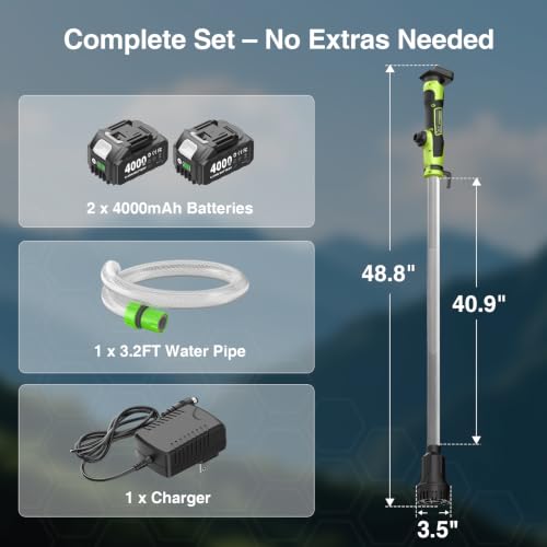 Taskstar Cordless Stick Water Transfer Pump, 2×4.0Ah Rechargeable Batteries - color: Light Green