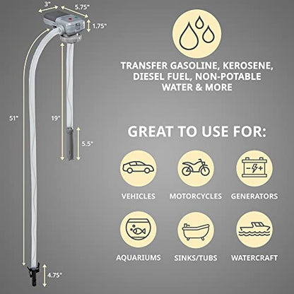 Deway Battery Powered Fuel Transfer Pump, Gas Can Pump, 51" Hose - style: Auto Stop Nozzle w/ 51" Plastic Hose