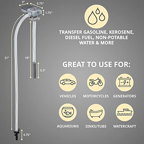 Deway Auto Fuel Transfer Pump, AA Battery, Auto-Stop, Beep Alert, Screw Cap - style: Auto-Stop & Beep Nozzle w/ 51" Plastic Hose