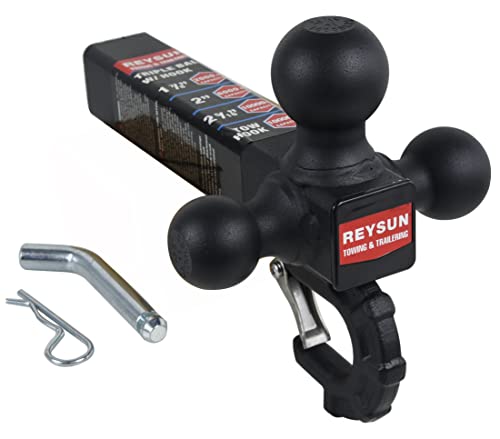 Patented Forged Trailer Hitch Tri-Ball Hitch with Hook: 3 Sizes in 1 Tow Ball Hitch, Fits 2-inch Hitch Receiver, Secure Locking Mechanism, Matt Black - color: Black, size: Ball with pin