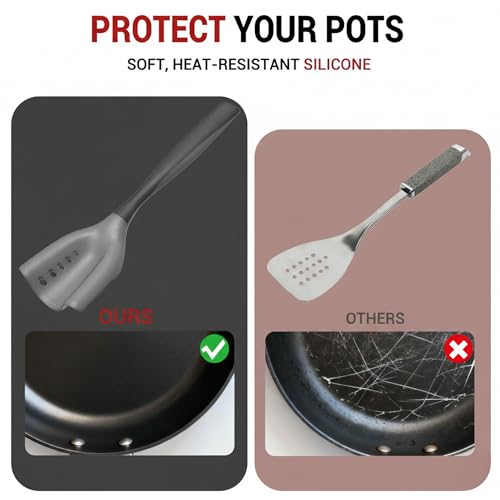 2-in-1 Mincing Spatula Meat Chopper & Potato Masher, Premium Heat Resistant Ground Beef Smasher Hamburger Grinder with Perforated Design, Silicone Non-Stick for Cooking - Black - size: 11 x 2 inches