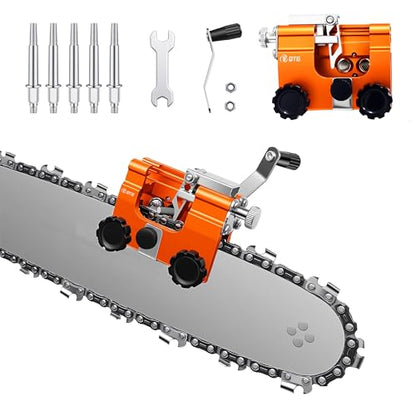 QTG Manual Chainsaw Sharpener, 30° Portable Hand Crank Chain Grinder Kit