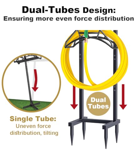 Artigarden Outdoor Garden Hose Holder Freestanding with 4 Spikes, Heavy Duty Metal Water Hose Reel Stand Hanger Rack Organizer Holds Storage 150ft Hose for Outside Yard Lawn, Black - style: Nozzle Style