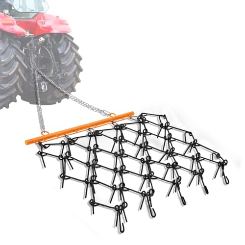 Hipicute Drag Harrow, 4' x 4' Heavy Duty Chain Harrow with One Chain and Fixed Cylinder, Fits ATVs UTVs and Lawn/Garden Tractors, 3/8" Tines (Black Harrow & Orange Shank) - size: 4x4 FT