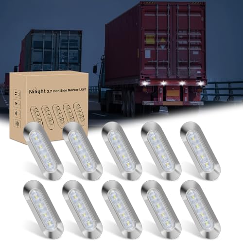 Nilight 3.7" White Oval Side Marker Light, 4 LED IP68 Waterproof - color: White 3.7" 10Pcs