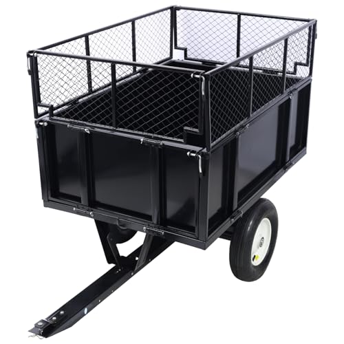 Geelife ATV Trailer Steel Dump Cart, 750lbs 22 Cubic Feet Utility Trailer Lawn Garden Trailer with Heavy Duty Tow Behind Carts and Removable Sides for Tractors, ATV, UTV, Lawn Mowers