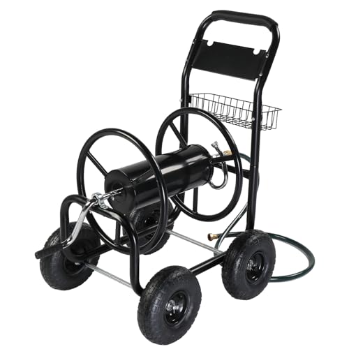 Outvita Garden Hose Reel Cart, Lawn Water Planting Cart with Wheels, Black