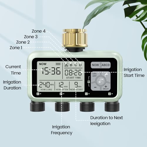 Watering Timer 4 Zone with with Brass Inlet, Sprinkler Timer 4 Outlet - style: 4 Outlets with Brass Inlet