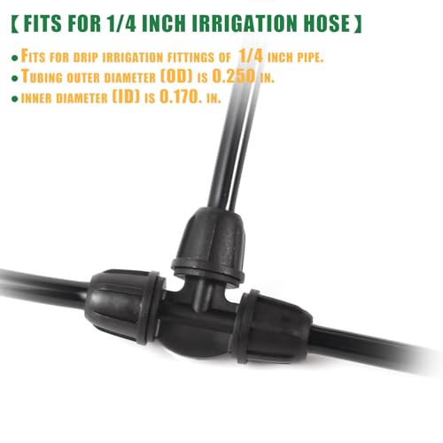 25 Pcs 1/4" Drip Irrigation Tee Fittings, Barbed Tee Connector - color: Black-3Way