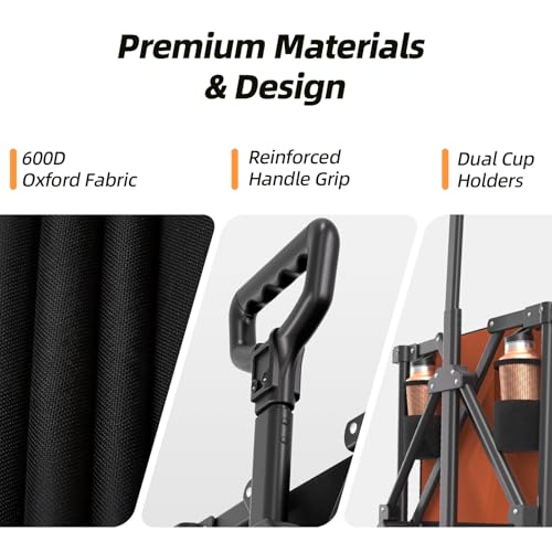 EchoSmile Wagons Carts Foldable Heavy Duty with 400Lbs Wt, 200L Cap, Orange - color: Orange-aw