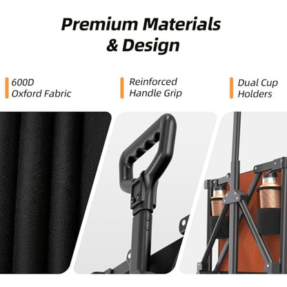 EchoSmile Wagons Carts Foldable Heavy Duty with 400Lbs Wt, 200L Cap, Orange - color: Orange-aw
