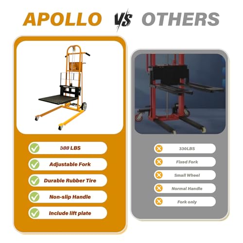 APOLLOLIFT Material Lift Winch Stacker 500lbs Capacity 41.4" Lifting Height - color: Yellow-winch, size: 500LBS
