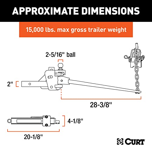 CURT 17422 Short Trunnion Bar Weight Distribution Hitch with Sway Control, Up to 15,000 lbs., 2-Inch Shank, 2-5/16-Inch Ball - size: 15k lbs Capacity