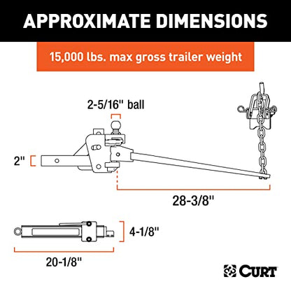 CURT 17422 Short Trunnion Bar Weight Distribution Hitch with Sway Control, Up to 15,000 lbs., 2-Inch Shank, 2-5/16-Inch Ball - size: 15k lbs Capacity