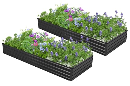 2PCS 7x3x1ft Galvanized Raised Garden Bed,Outdoor Planter Box Metal Patio Kit Planting Bed for Vegetables Flowers Herb,Black - size: 7x3x1(2PCS), style: Black