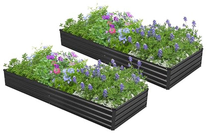 2PCS 7x3x1ft Galvanized Raised Garden Bed,Outdoor Planter Box Metal Patio Kit Planting Bed for Vegetables Flowers Herb,Black - size: 7x3x1(2PCS), style: Black