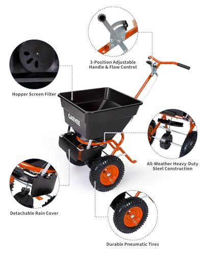 Garvee 100LBS Push Lawn Spreader, Broadcast Spreader with Hopper Grate - color: 100LB+Orange