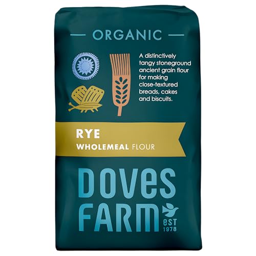 Doves Farm Organic Stoneground Wholemeal Rye Flour 2.2 lb (1 kg) - High Fiber Ancient Whole Grain Dark Rye Flour for British Baking Breads, Cakes & Biscuits | Kosher & Vegan | Imported from UK - size: 35.27 Count (Pack of 1)