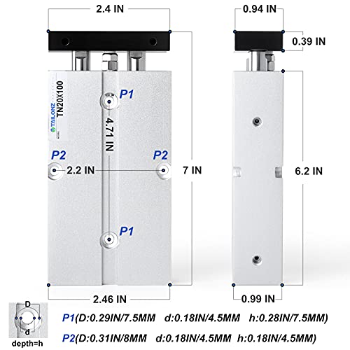 TAILONZ TN20-100 20mm x 100mm Double-Rod Cylinder - size: Bore:20mm Stroke:100MM