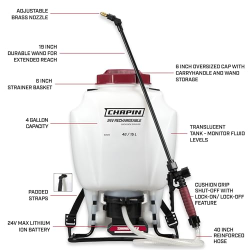 CHAPIN 63924 4-Gallon 24V Battery Backpack Sprayer, 2-Hour Runtime - size: 4 gal