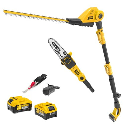 Alloyman 2-in-1 Telescopic Cordless Pole Hedge Trimmer 16'' &Pole Saw 8.6'' - color: YELLOW