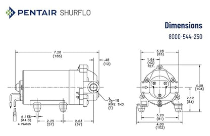 PENTAIR SHURFLO 8000-544-250 Self Priming Bypass Diaphragm Pump, 12VDC Agricultural Sprayer Pump, 2.1 GPM 45 PSI, 3/8" FNPT Ports, Chemical Resistant Viton Valves, Farm Spraying & Water Transfer Pump