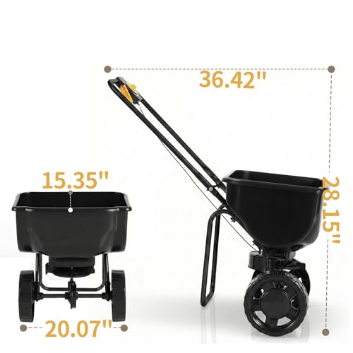 70LBS Broadcast Spreader, Walk-Behind Push Fertilizer Spreader with 15-Level Adjustment, Seed and Ice Melt Spreader with 8" All-Terrain Pneumatic Tires for Lawn & Garden, 35x18x26 Inch