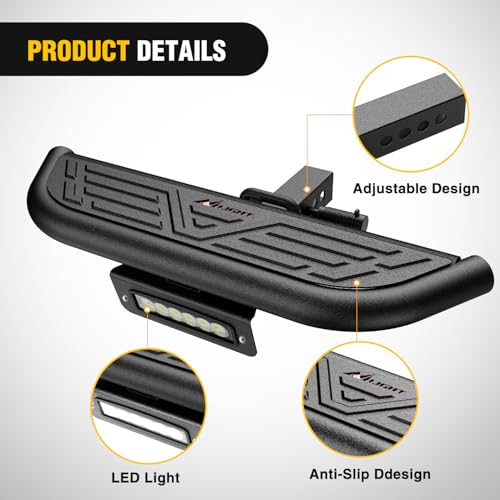 Nilight Aluminum Slip-Proof Nerf Steps 4Pcs Black for Pickup Trucks - color: Hitch Step w/Led Light