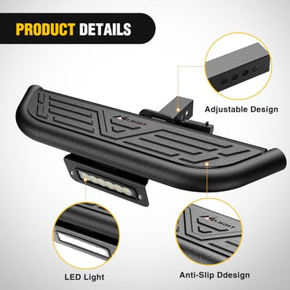 Nilight Aluminum Slip-Proof Nerf Steps 4Pcs Black for Pickup Trucks - color: Hitch Step w/Led Light