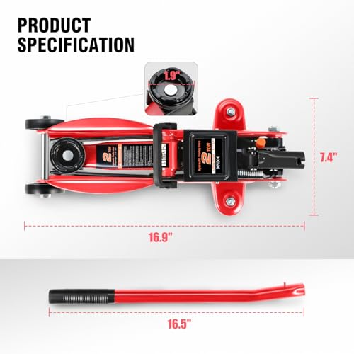 DNA MOTORING 2 Ton Low Profile Hydraulic Floor Jack, Red, 4000 lbs Capacity - color: Red, style: 2 ton