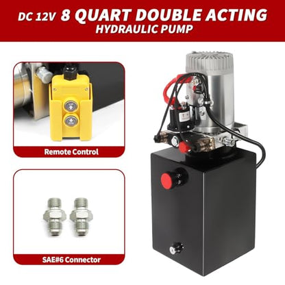 Nakkaa 12V DC 8 Quart Hydraulic Power Device Double Acting Hydraulic Pump - size: 8 Quart Double