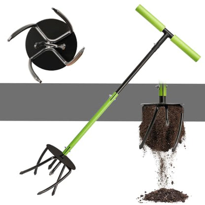 Hand Tiller Cultivator, Manual Twist Tiller with Sharp Arrow Tines