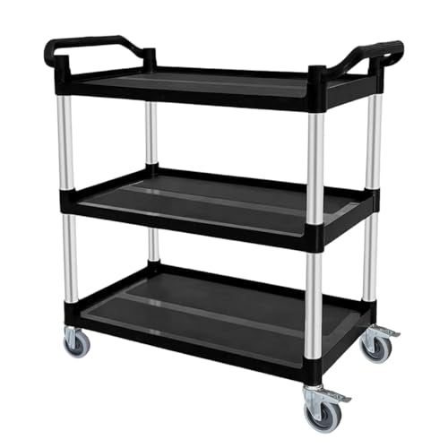 Plastic Utility Carts with Wheels, 3-Tier Rolling Cart, Restaurant Cart - size: 31.5"×16"×38" S