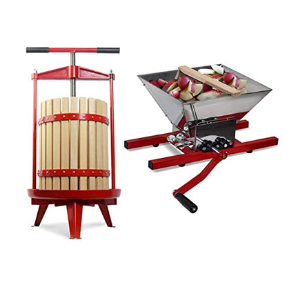 SQUEEZE master Fruit Wine Cider Press - Solid Wood Basket- 4.75 Gallon/18L-T Handle Bar -Fruit Apple Wine Classic Crusher -7 Litre/1.8Gallon Manual Grinder