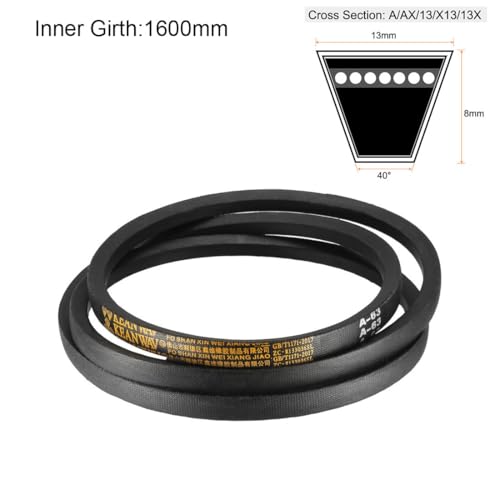 uxcell A63 Drive V-Belts 63" Inner Length 13mm Width 8mm Thick JIS Standard A-Section Rubber Drive Transmission Belt - size: 63"