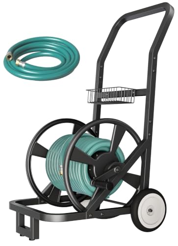 Artigarden Garden Hose Reel Cart with Wheels, Outdoor Water Hose Cart Black - color: Black, size: Holds 165 ft