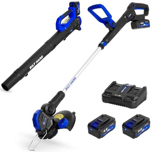 BILT HARD 20V Cordless Weed Wacker & Blower Combo with 2 x 4.0Ah Batteries and Dual Charger, 12'' Electric String Trimmer Edger and Leaf Blower Combo Set
