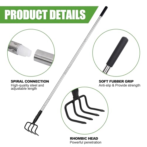 4-Tine Garden Hand Tiller Cultivator, 55" Adjustable Long Handle