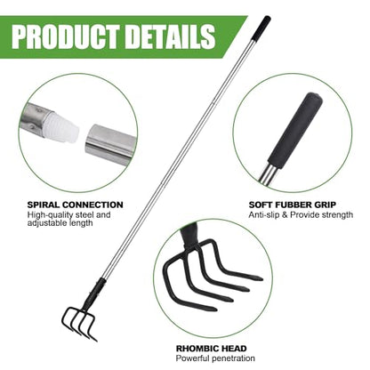 4-Tine Garden Hand Tiller Cultivator, 55" Adjustable Long Handle