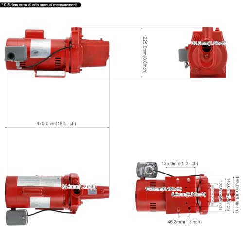 PTNHZ Cast Iron Shallow Well Jet Pump, 1 HP, 23 GPM, 115/230V