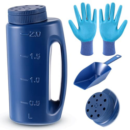 Handheld Spreader Set with Scoop & Gloves for Seed, Salt, De-icer,Blue - color: Blue