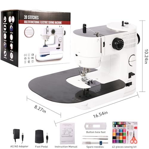 Twin Needle Sewing Machine, 39 Stitches, Portable Electric for Beginners