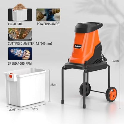 MAXLANDER 15-Amp Electric Wood Chipper Shredder with 50L Collection Bin - color: Light orange