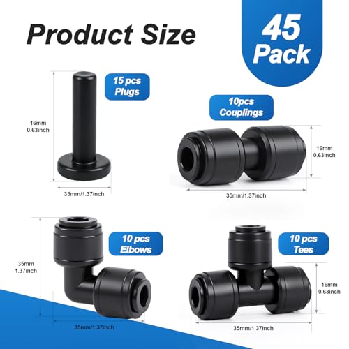 45 Pack Quick Connect 1/4 Inch Drip Irrigation Fittings Kit, 1/4" Dripline Push-to-Fit Connectors Assortment for 1/4-Inch Drip Tube for Garden Sprinkler Systems - size: 1/4" Quick Connect Kit-45P