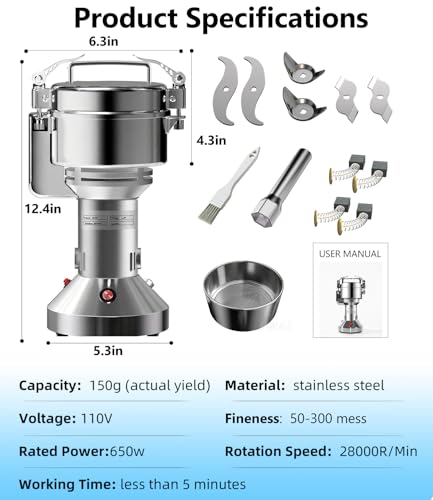 Electric Grain Mill 150g Flour Mill Home for Wheat Corn Rice Herbs Spices