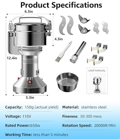 Electric Grain Mill 150g Flour Mill Home for Wheat Corn Rice Herbs Spices
