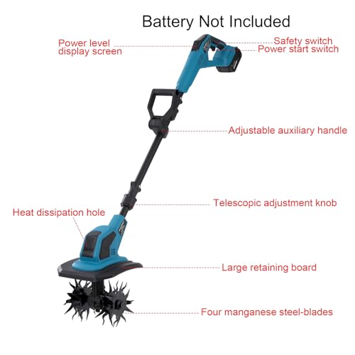Cordless Tiller Cultivator Compatible with Makita 18V Battery(Not Included),Folding Electric Rototiller,Garden Tiller for Garden Lawn